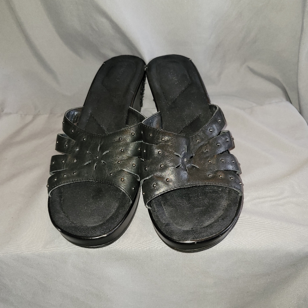 Leather Sandals 8M Black Slip On Shoes - Picture 5 of 5
